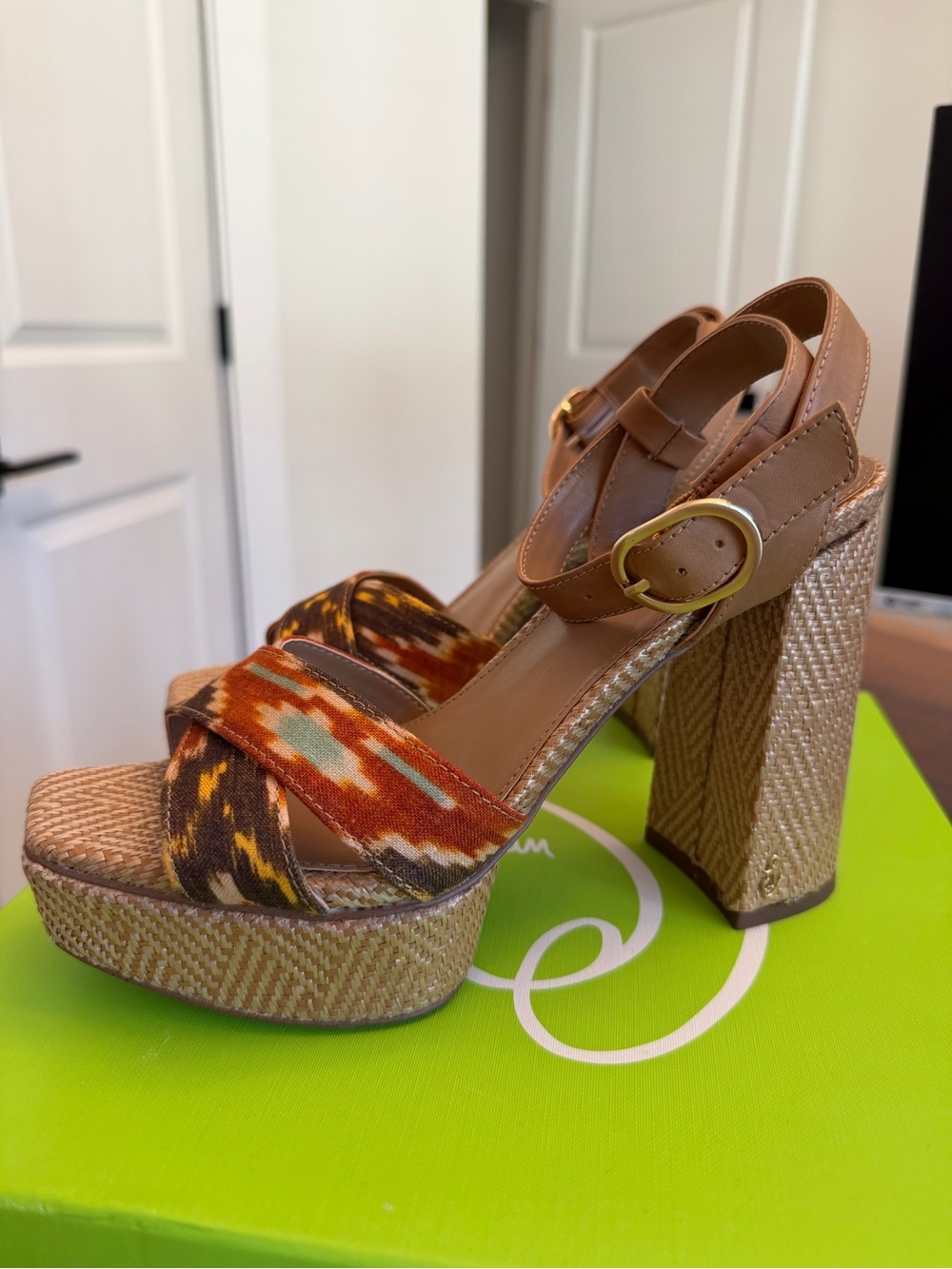 Sam Edelman Nolita Orange Multi Platform Sandals Heels 6.5